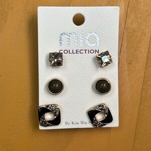Mia Collection Set of 3 Gold Black Gem Stud Earrings Costume